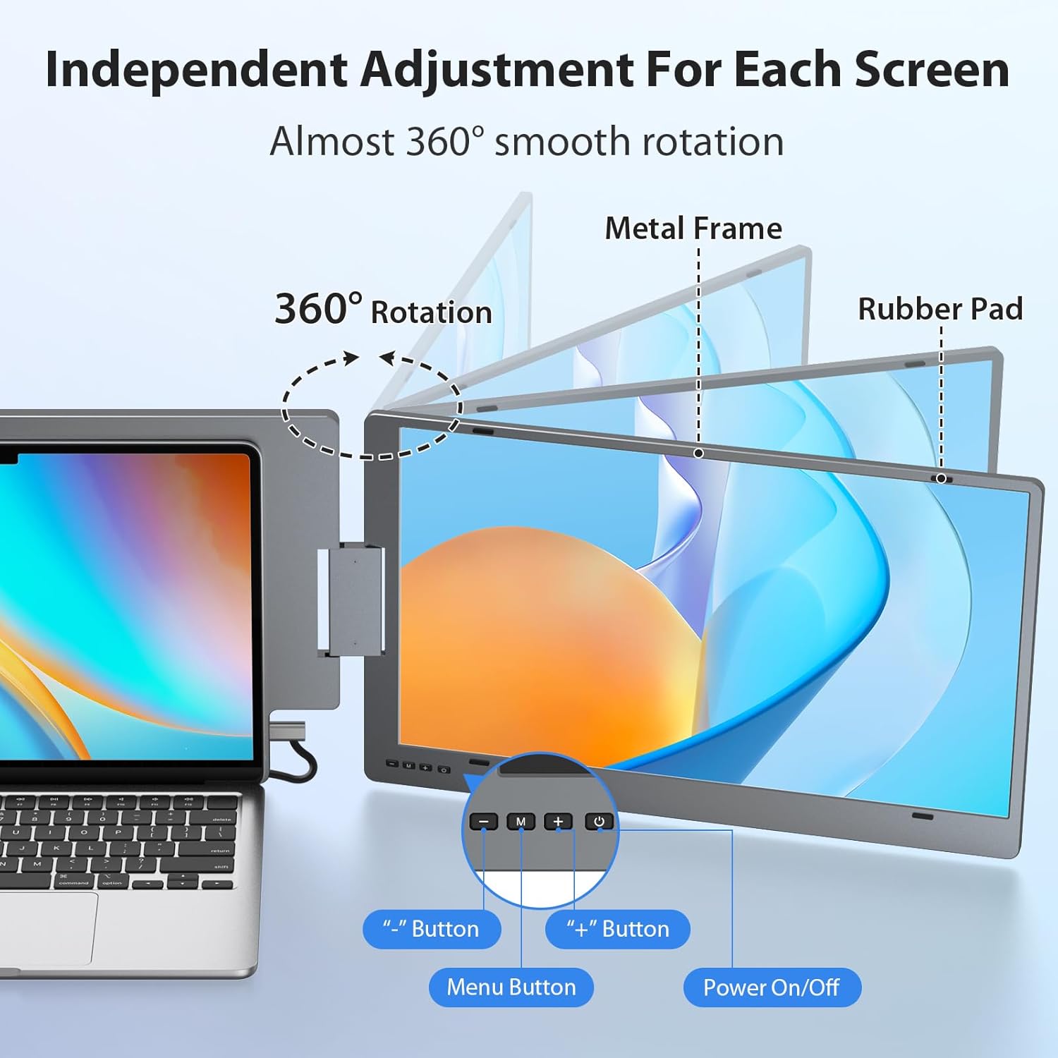 KYY Triple Laptop Screen Extender, 15.6" 1080P FHD IPS Dual Portable Extended Monitor, USB C Travel Display for 12-17'' Laptop, 210°Rotation & Kickstand, Plug and Play (Windows Only) - Image 5