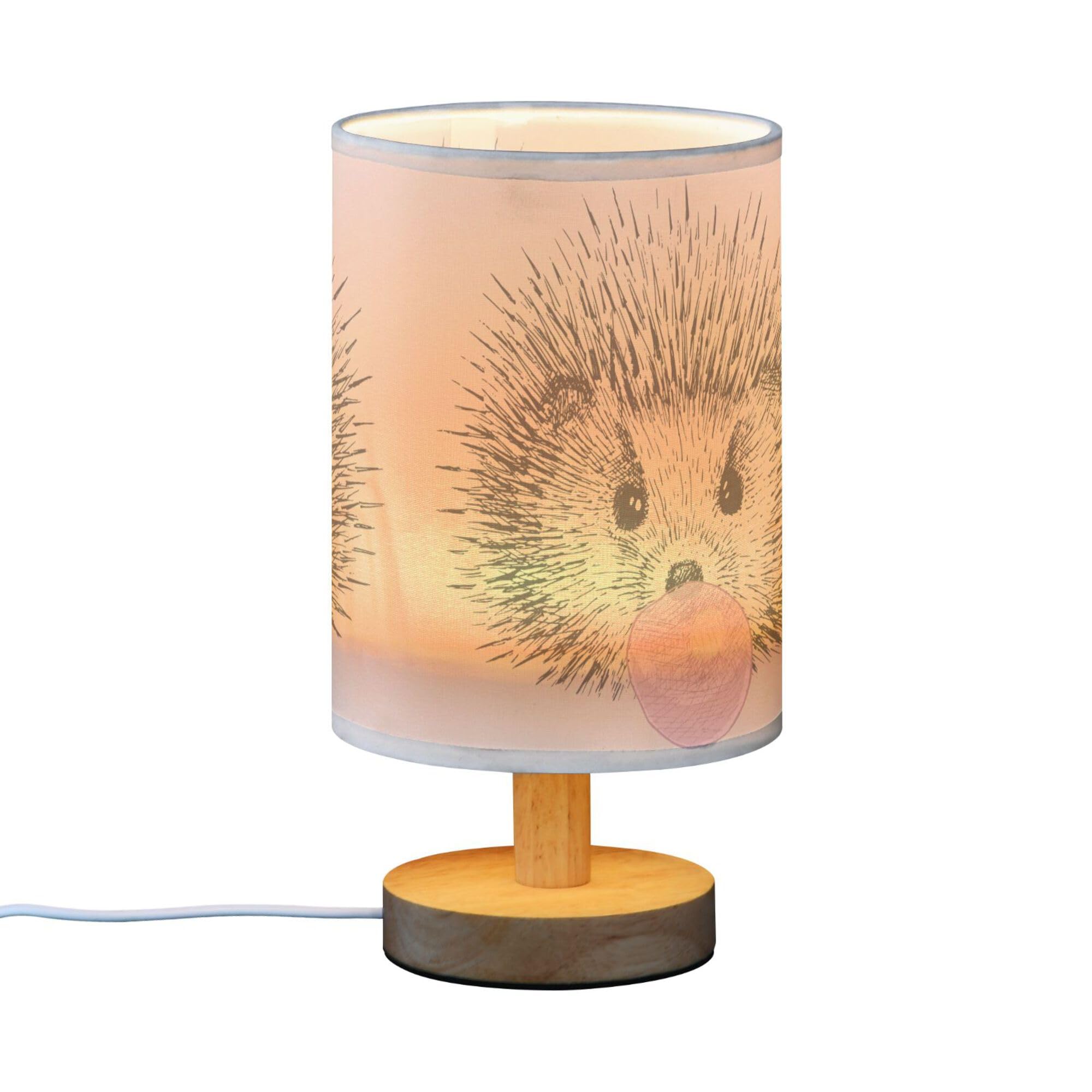 YYZZH Table Lamp Hedgehog Baby Animal Inflates Bubble Gum Print Nightstand Lamp with Wood Base Fabric Lamp Shade Bedside Desk Lamp for Living Room Bedroom Kids Room Office