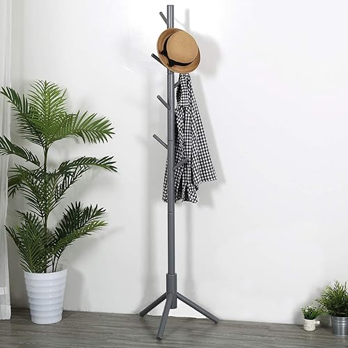 Miniatura 6 de Perchero resistente para sombrero, árbol, perchero para ropa, bufandas, bolsos, paraguas (8 ganchos, gris)