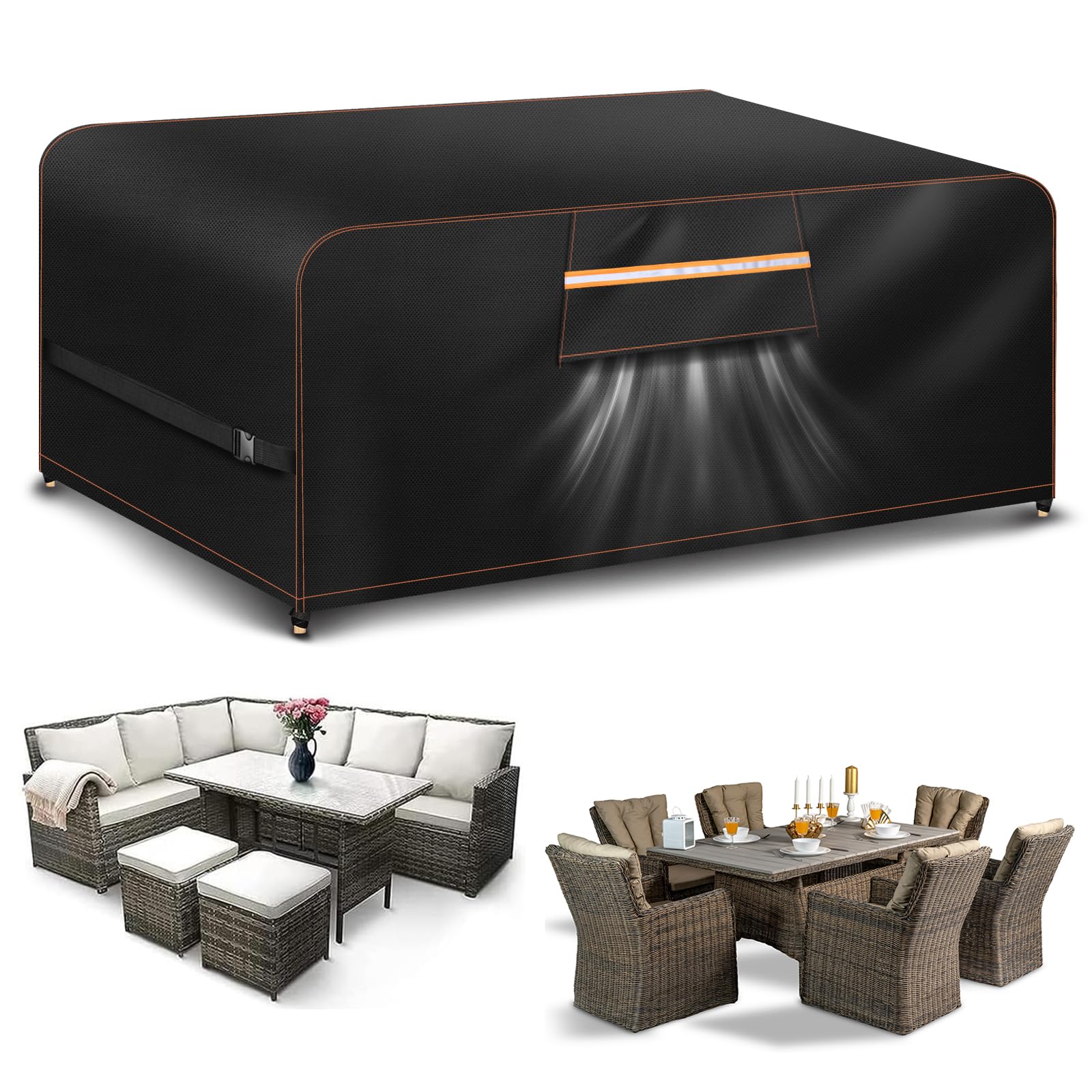 Aoretic Black Outdoor Garden Furniture Covers Waterproof 150X90x74cm Garden Table Cover Waterproof Rectangular With Air Vent For Patio Bistro Set Rattan Sofa Chairs Outside Seating 420D Oxford Fabric