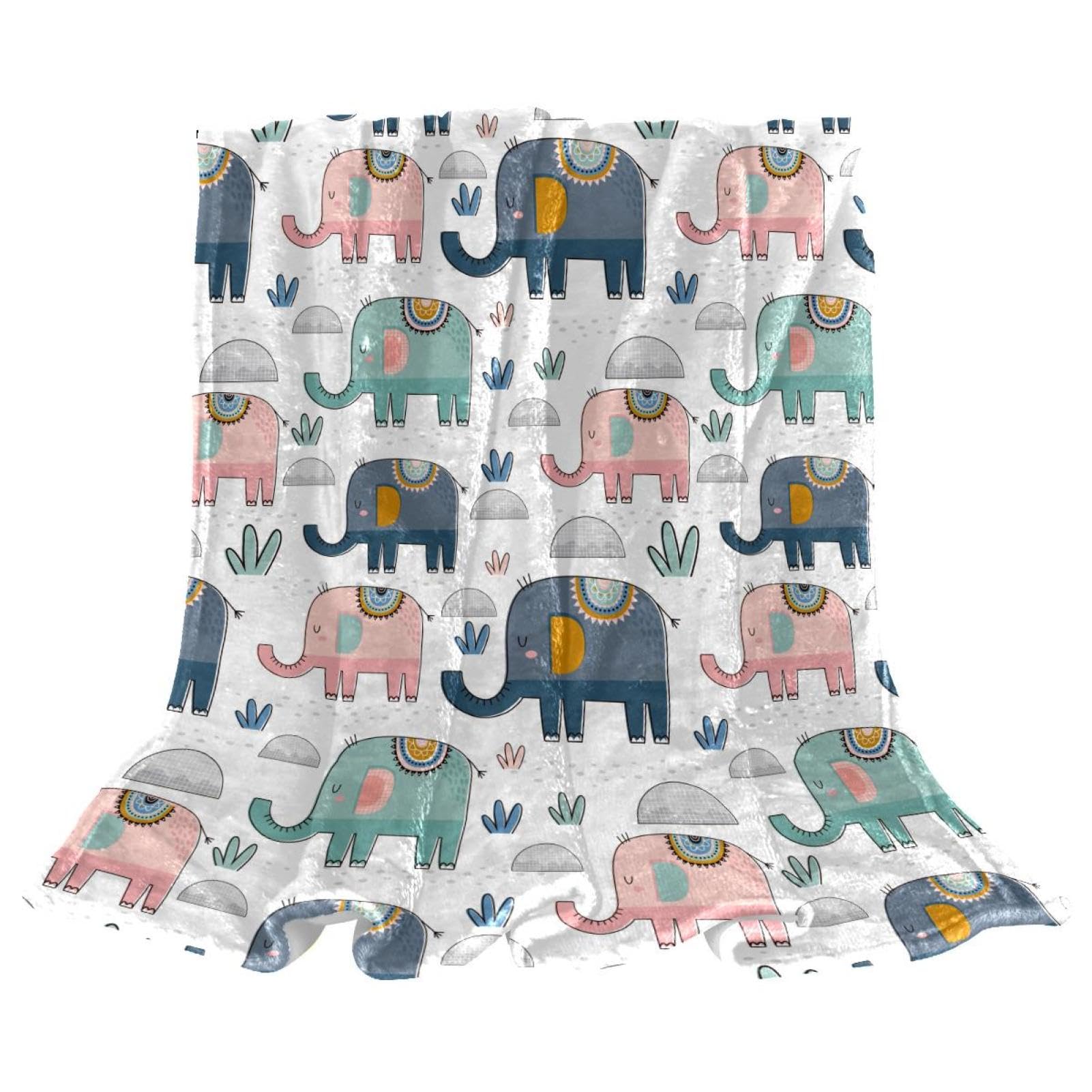 Plaid éléphants et cactus : plaid doux pour vos soirées cocooning sur le canapé 150x130