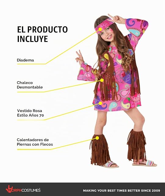 Foto 2 de 8 de Morph Disfraz Hippie Niña, Disfraz Flower Power Halloween Niña, M
