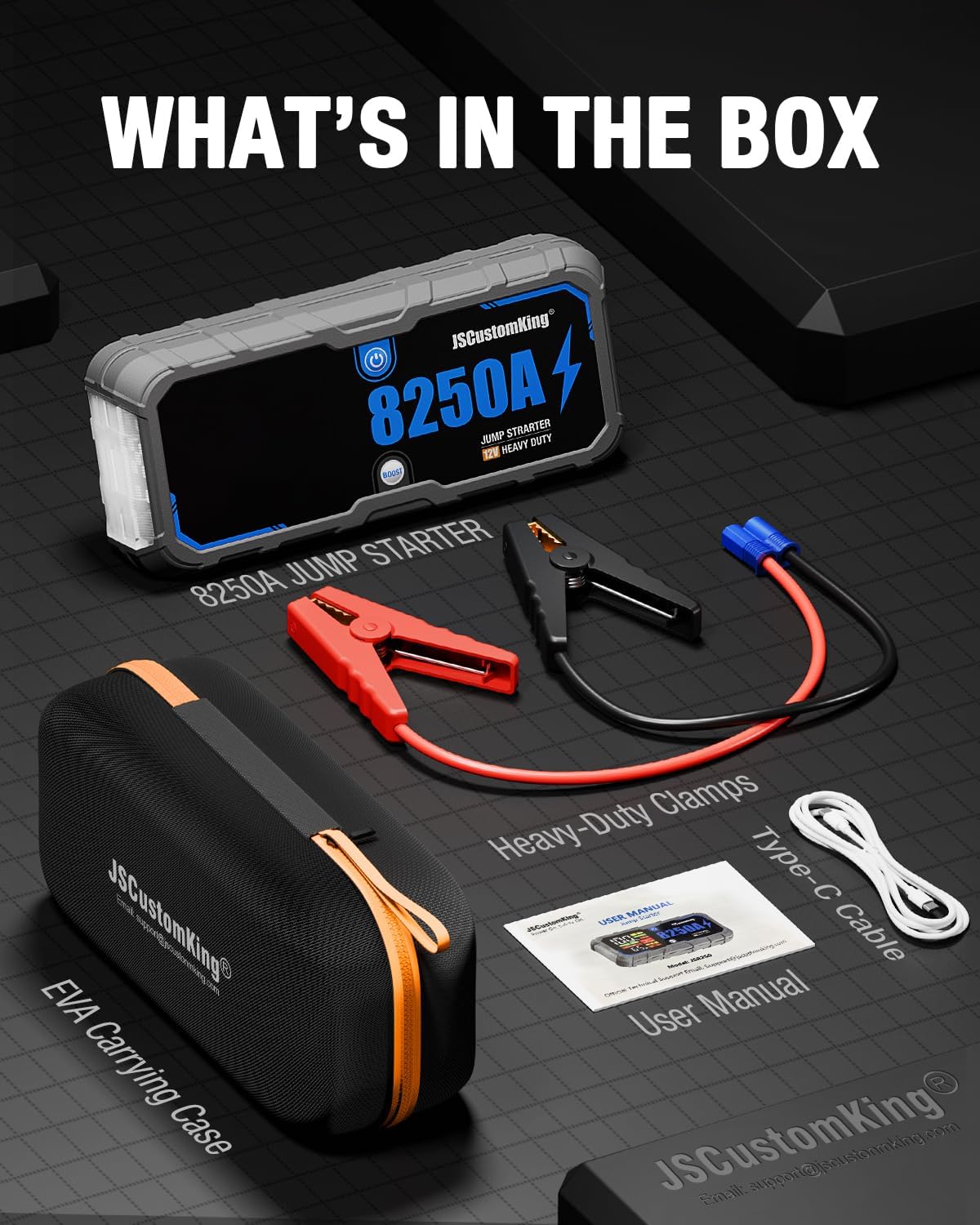 8250A Jump Starter Battery Jump Starter Battery Pack with PD-65W (for All Gas or 10.0+L Diesel), 12V Potable Car Jump Start with 4.01 inch HD Screen, 2 USB Power Bank 24-Months Stand-by Time - Image 12