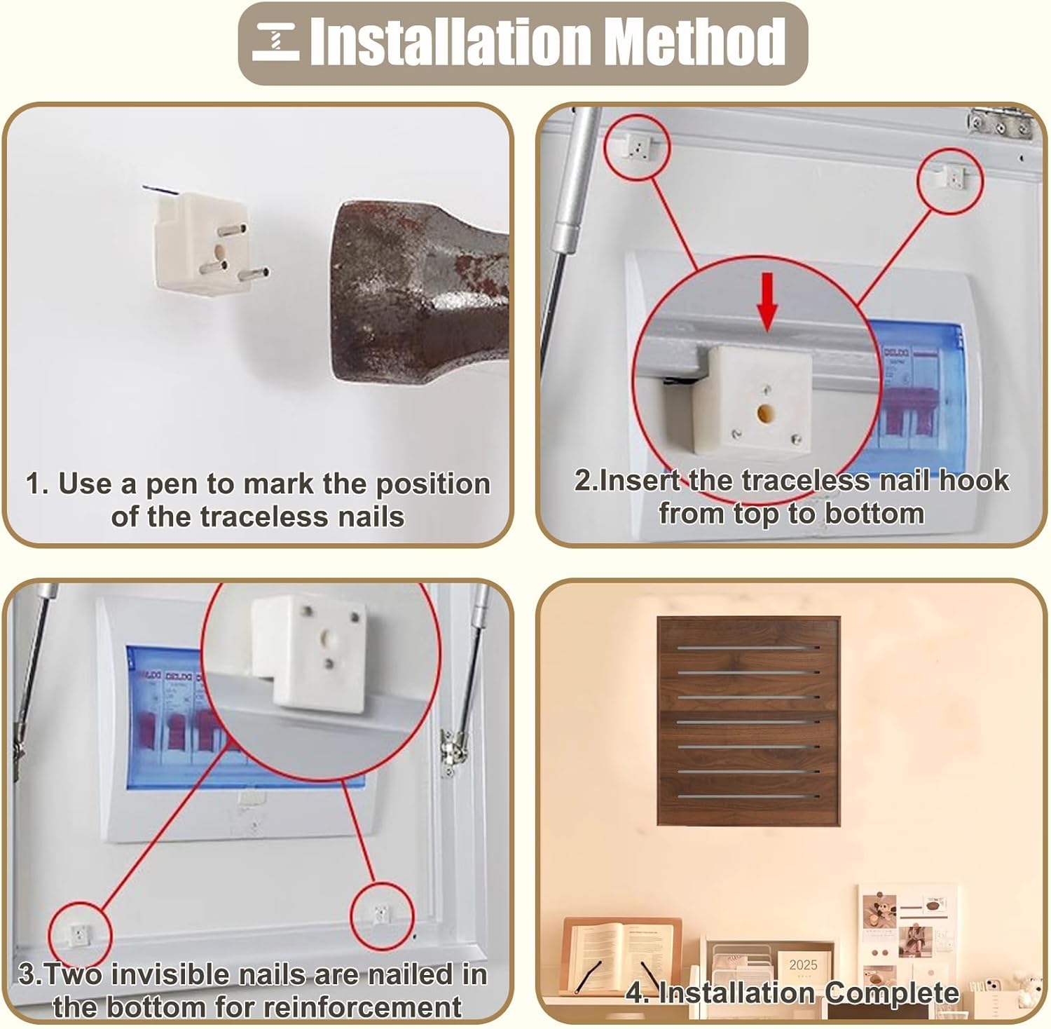 Vertical Electrical Panel Cover Wooden, Wall Mounted Circuit Breaker Box Cover, Customizable Alarm Electric Panel Covers (Natural 50x60cm)