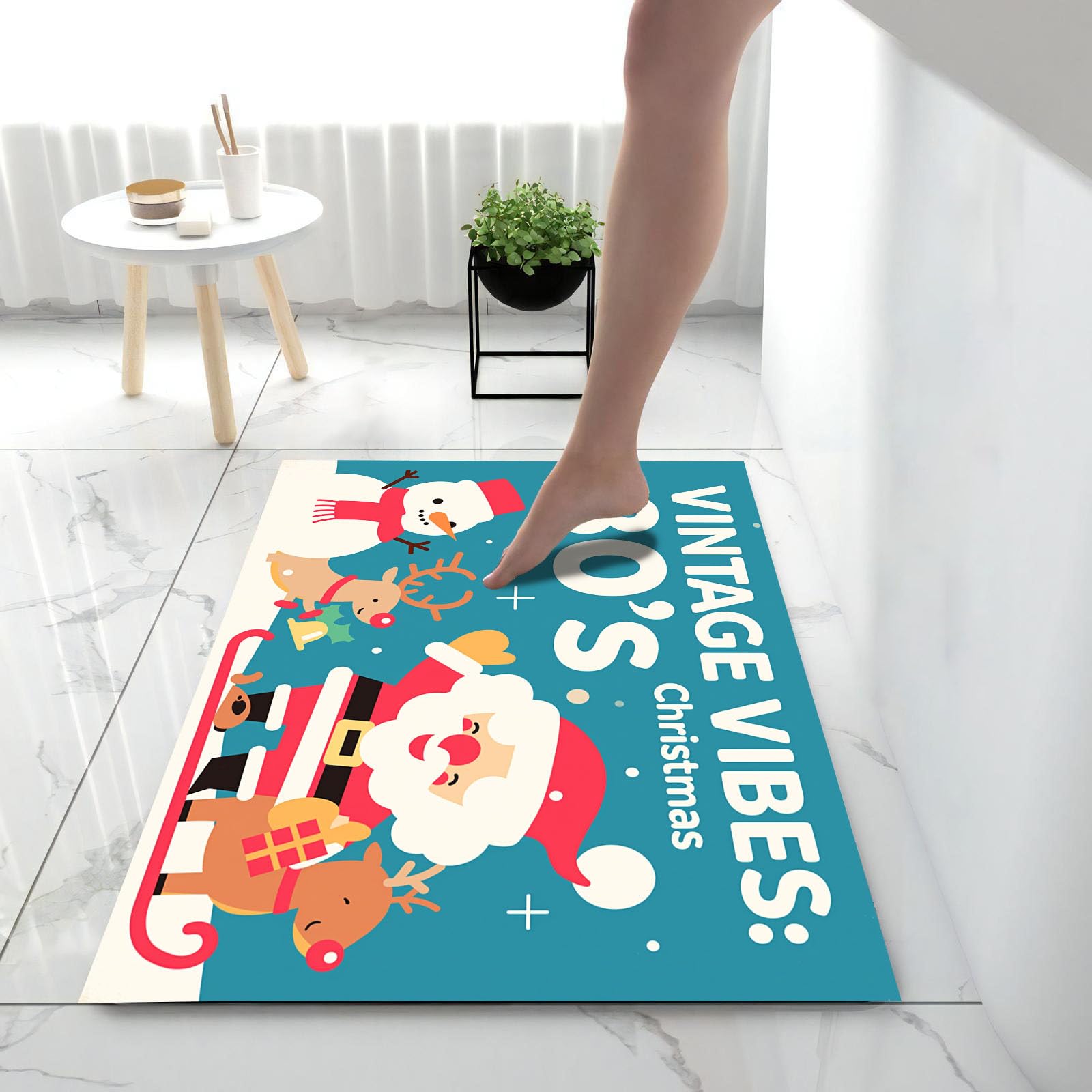Felpudo de Mono Retro, Alfombra Papá Noel Renos Muñeco De Nieve para Entrada, Felpudo Entrada Casa 90x150cm, Alfombra de Puerta de Entrada, Lavables, Decorativo Casa, Azul