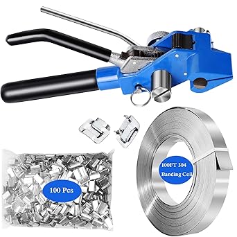 Steel Strapping Banding Tool Pallet Strapping Kit with Ratchet Tensioner and Cutter?Metal Belt Packaging Machine with 100pcs Buckle 3/4