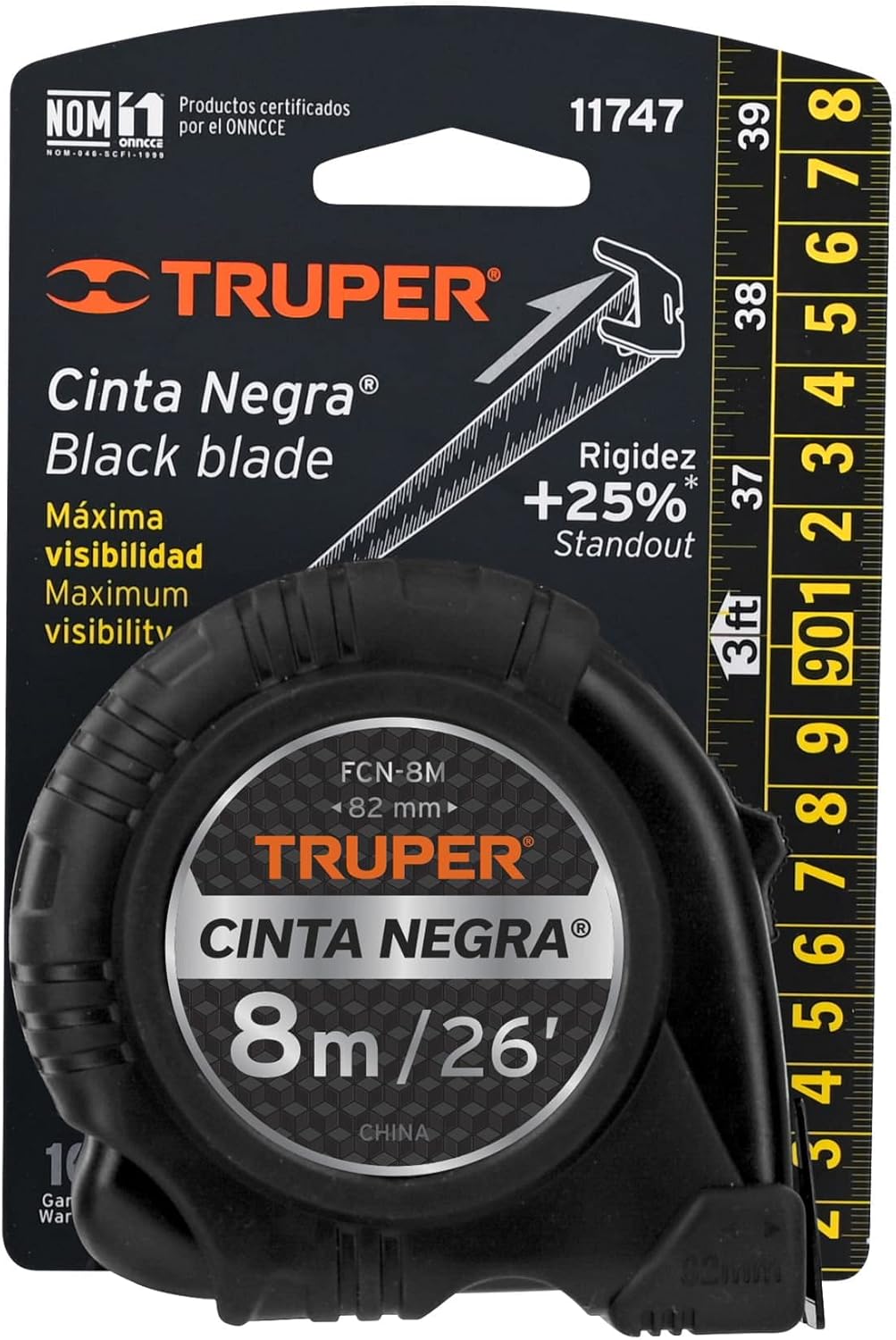 Flexómetro Tape Black, 8 m, 27 mm tape
