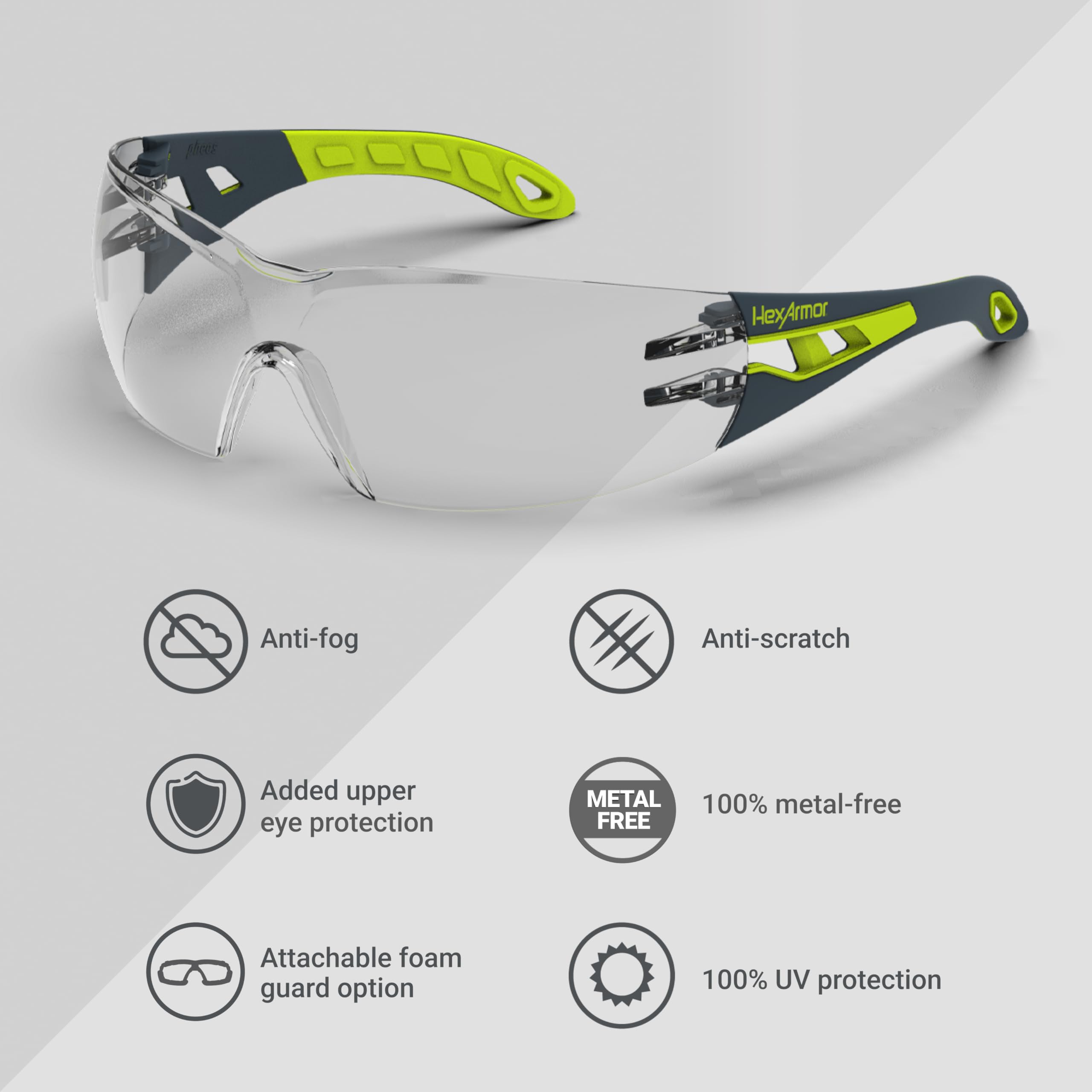 HexAmor MX200 Anteojos de seguridad antiniebla con correa de sujeción, Lens Coating: TruShield, Tint: Clear, 1