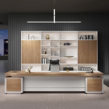 102" Brown Modern L Shaped Executive Desk, Wood Computer Desk with Lateral Cabinet Writing Study Table Business Furniture Set for CEO Boss