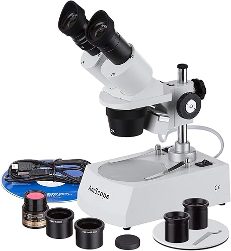 AmScope SE306R-PZ-E Microscopio estéreo binocular digital montado hacia adelante, oculares WF10x y WF20x, aumento 20X/40X/80X, objetivos 2X y 4X,