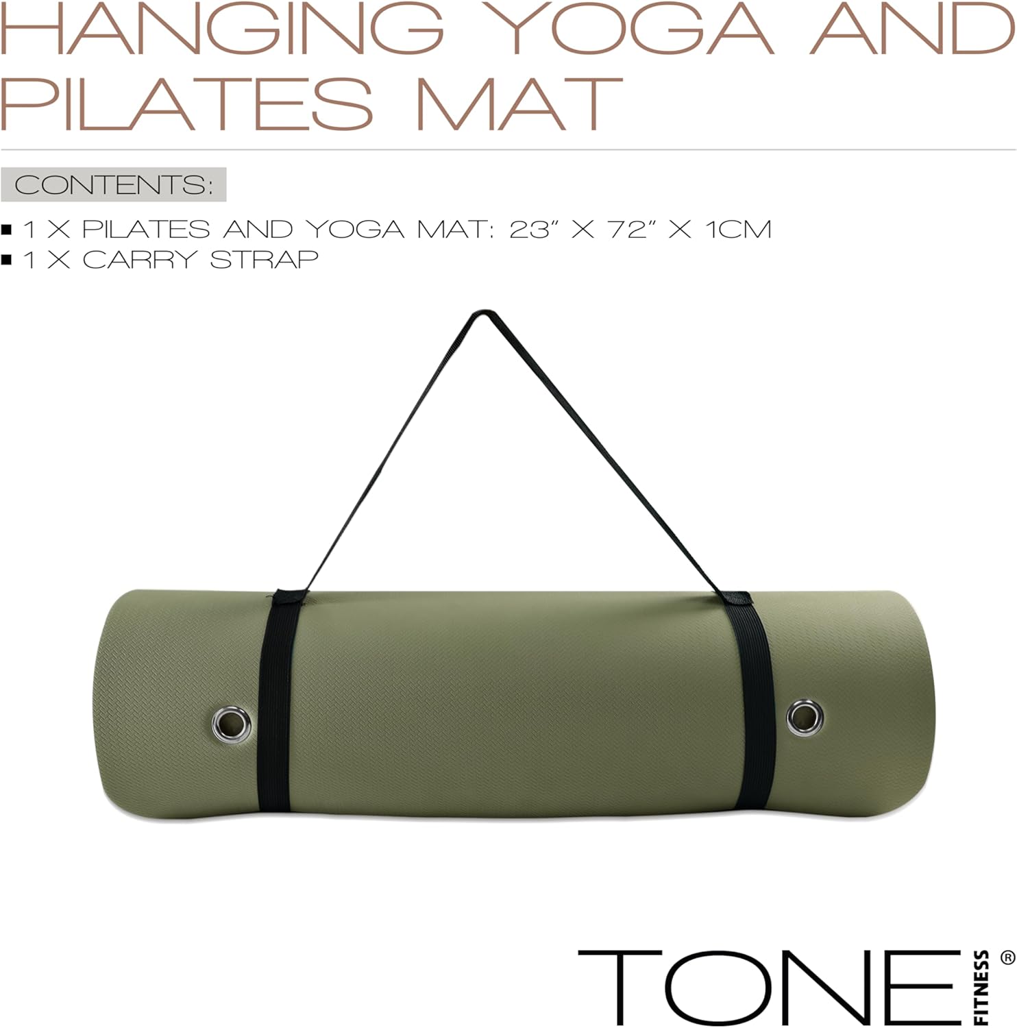 TONE Fitness Hanging Yoga Mat, Pilates Mat, Exercise Mat for Home Workouts with Carry Strap | V Pattern | Multiple Colors