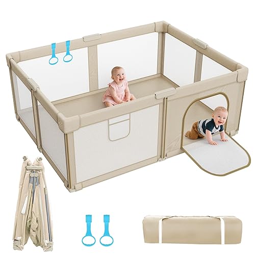 Corralito plegable para bebés corralito grande de 71 x 59 pulgadas para bebés y niños pequeños, corralito portátil para bebés con malla transpirable