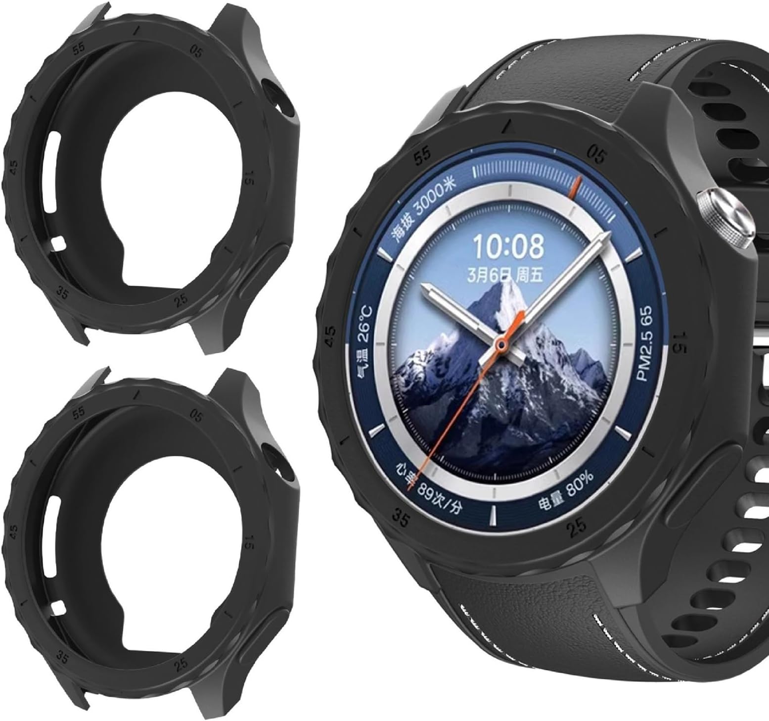 GIOPUEY Case Compatible with OnePlus Watch 3, Pack of 2, Soft TPU Silicone Protective Case Cover - Black