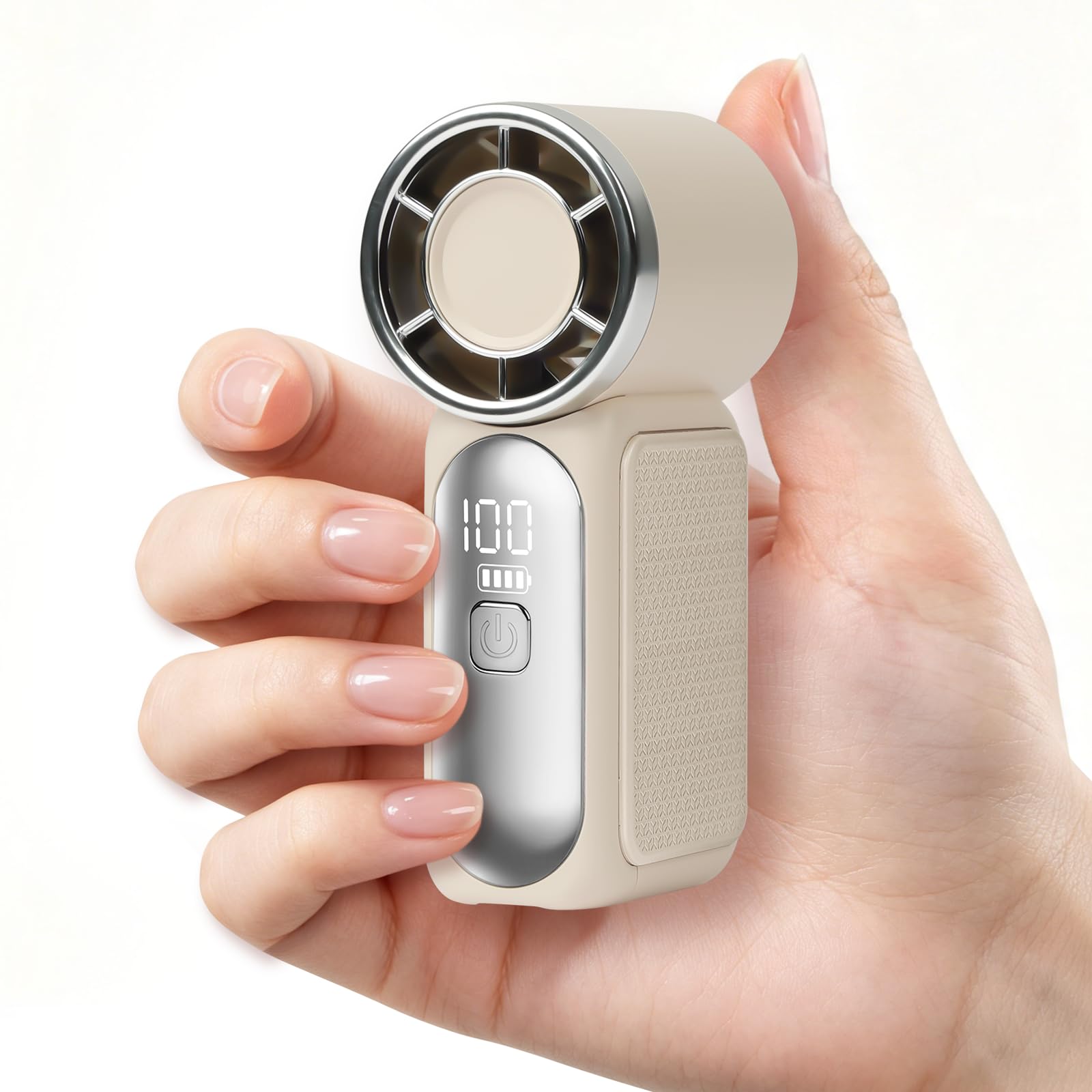 AUAUY Przenośny wentylator ręczny, USB mini wentylator z 6 poziomami prędkości, wydajny, ręczny wentylator z wyświetlaczem LED, mały, ręczny do podróży, biura, na zewnątrz, do makijażu (biały)