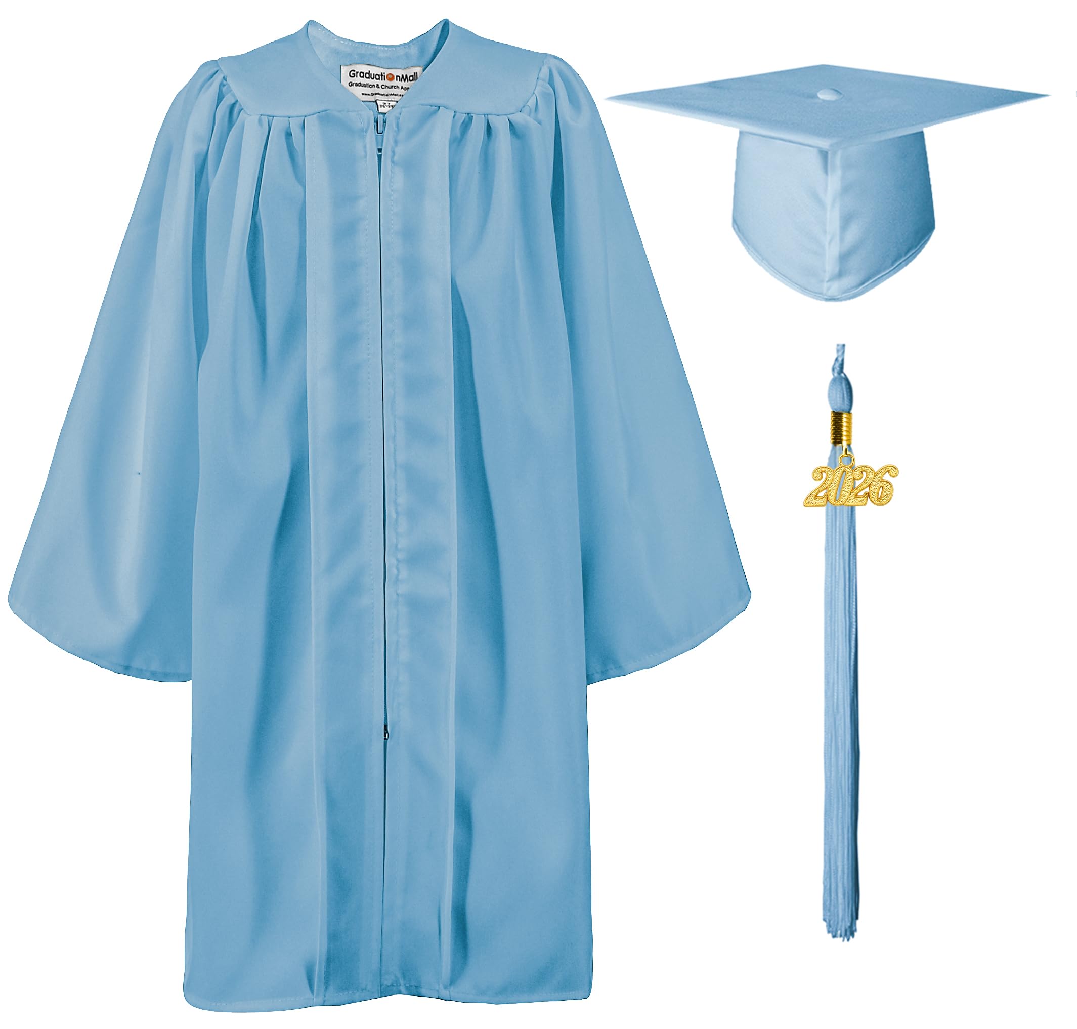 GraduationMall Matte Nursery Graduation Cap and Gown for Kids with 2026 Tassel Kindergarten Preschool Graduation Hat Skyblue 27(107-114cm)