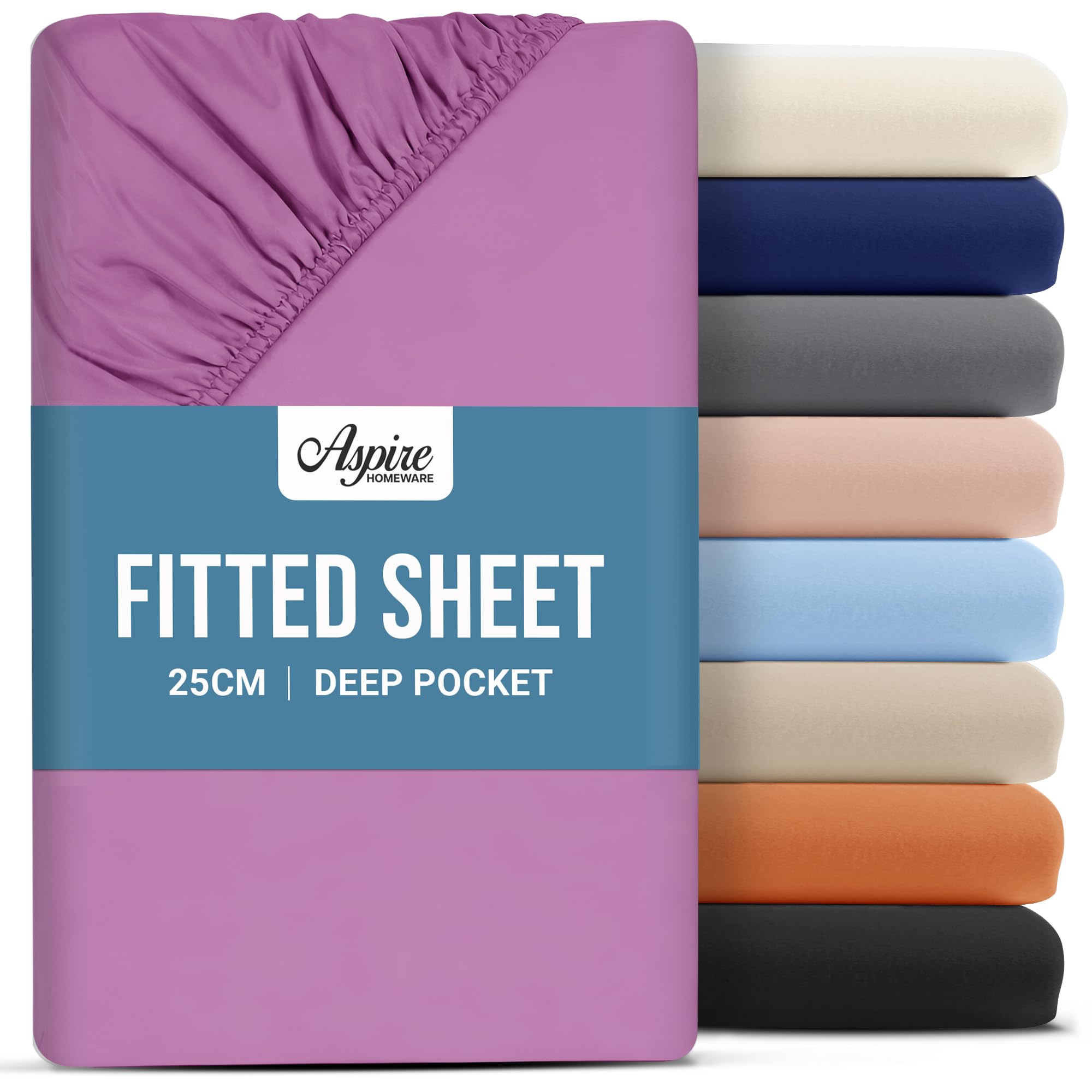 Aspire Homeware Purple Single Fitted Sheet - 25 Cm Deep Hotel Quality (Purple) Bed Sheets - Soft & Breathable Fitted Sheet Single Bed - Anti-Wrinkle Easy Care Fitted Sheets