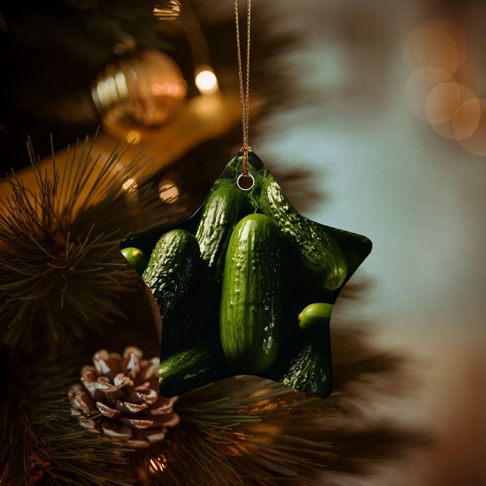 Christmas Ornaments for Christmas Tree Decoration Hanging Pickle Ornament with Gold Ribbon Crafts Star Shape Ceramic Pendant for Keepsake Gifts Xmas Decor Party Supplies