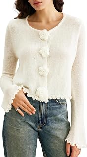 2025 Trendy Long Sleeve Sweaters for Women Clothing Early Fall Fashion Must Haves Winter Cozy Knit Pullover Top White Clothes