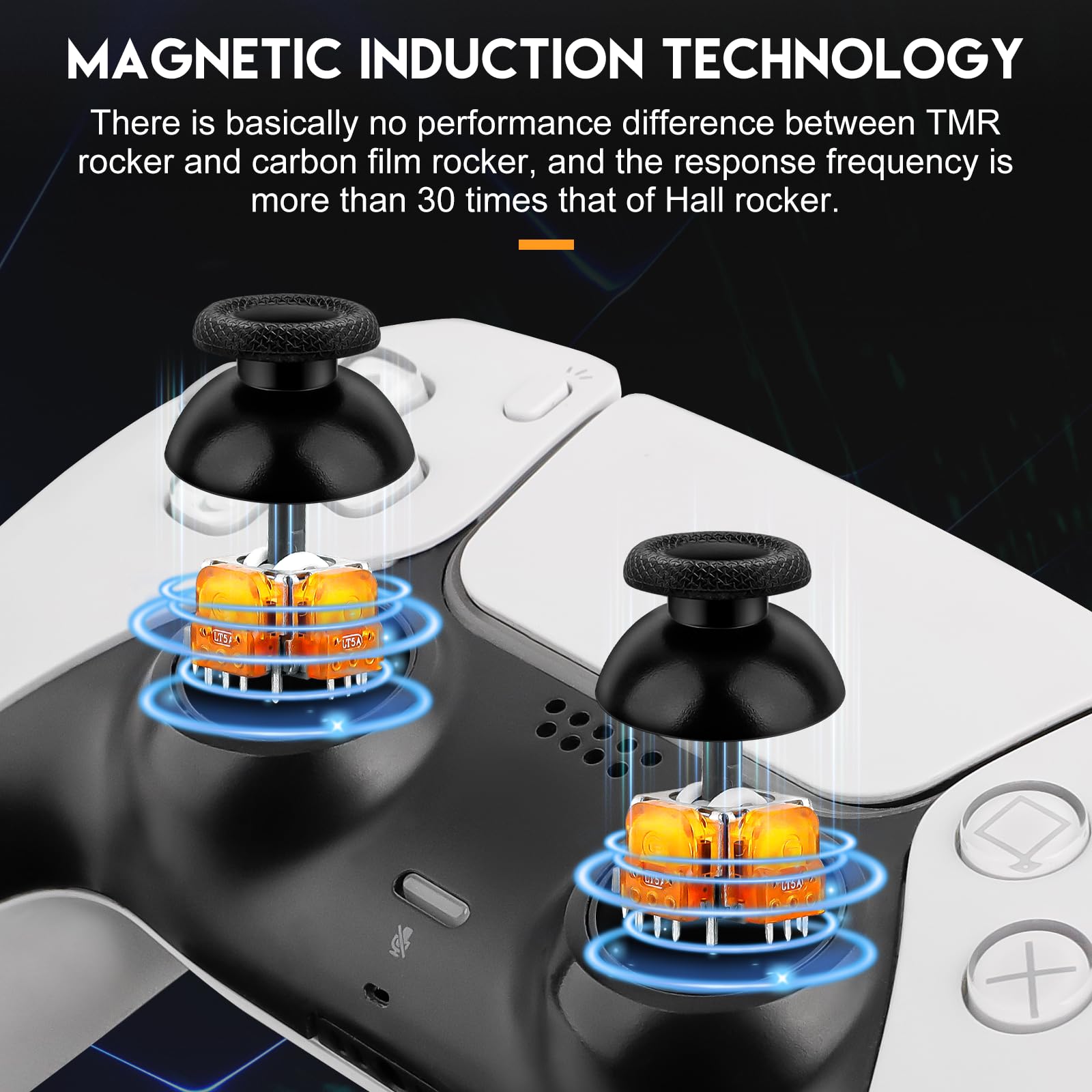 inRobert 4 Pezzi TMR Elettromagnetico Joystick, Accessori di Riparazione Stick Anti-Drift per Playstation 5 Controller, TMR Joystick Ricambio con Cappe Thumbstick (Giallo)