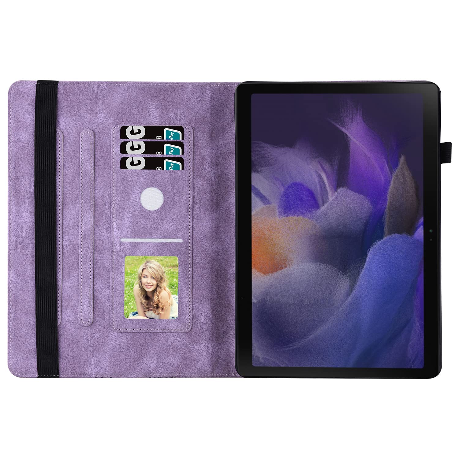 Samsung Galaxy Tab A9+ 11" etui z wytłoczonym motylem etui ze skóry PU portfel uchwyt na długopis tablet pokrowiec ochronny do Galaxy Tab A9+ 11 cali SM-X210/SM-X215/SM-X216 fioletowy