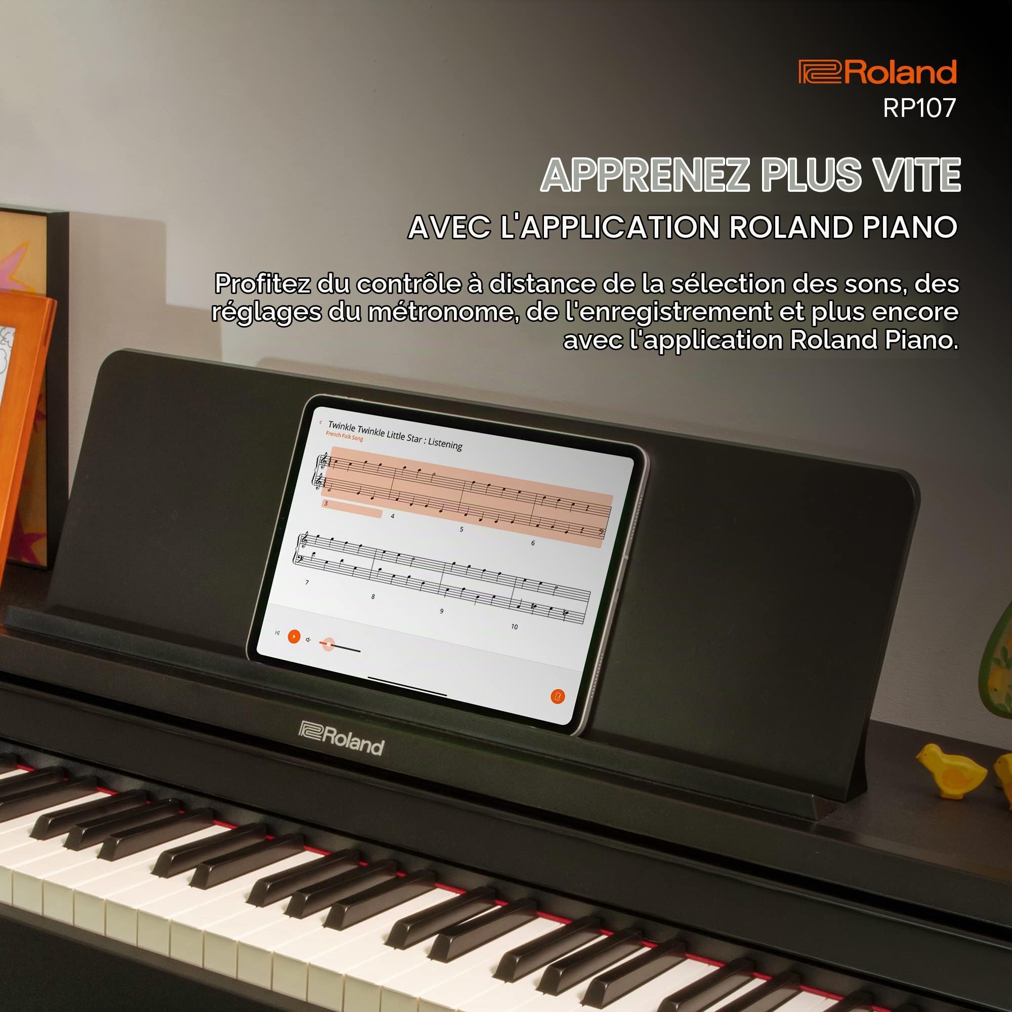 Roland RP107 Digital Piano | Piano domestique compact et abordable avec style vertical traditionnel | Parfait pour les débutants | Onboard Bluetooth® et plus encore | Parfait pour les débutants avec Bluetooth et fonctions supplémentaires