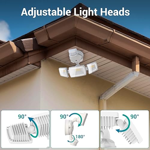 Miniatura 8 de USTELLAR Luces LED de seguridad de 55 W, luz con sensor de movimiento para exteriores con control remoto, luces de inundación LED del atardecer al
