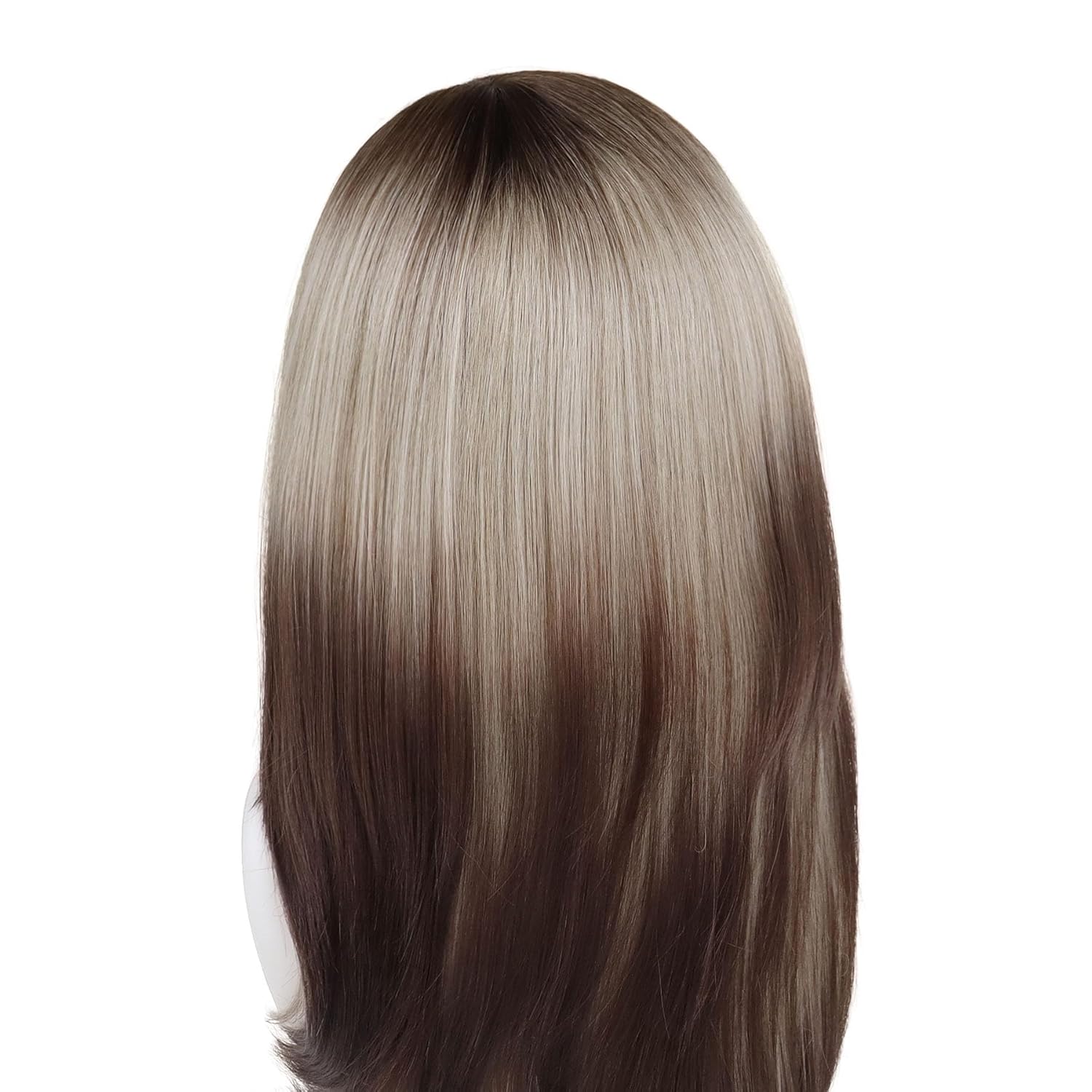 GNIMEGIL 22 Inch Long Wigs For White Women Silky Straight Brown Highlight Mixed Blonde Ombre Wig With Side Bangs Drag Queen Costume Realistic Natural Wigs In Synthetic Hair