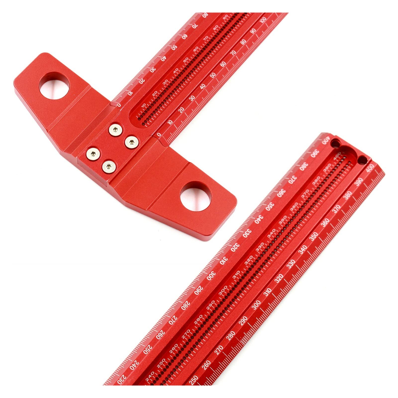 Rapporteur d'angle, Marquage de précision T-Ruler Alliage d'aluminium Travail du bois Scribe Marking Gauge Deluxe trou barré Règle de rayage Outils de mesure(400mm)