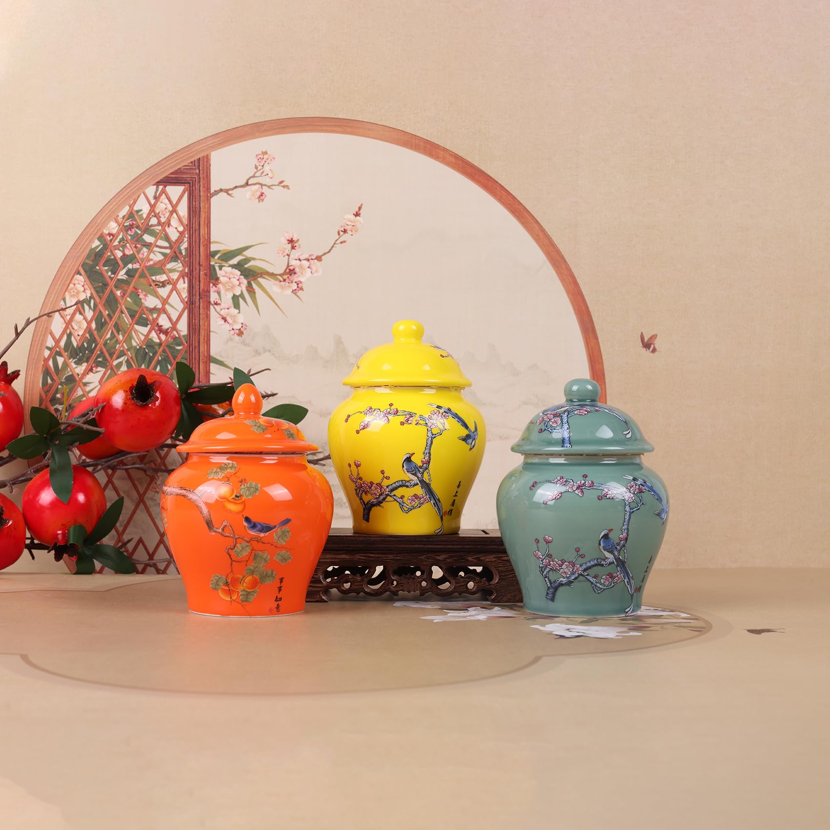 XINGYAN Lot de 3 pots à gingembre en porcelaine bleue et blanche