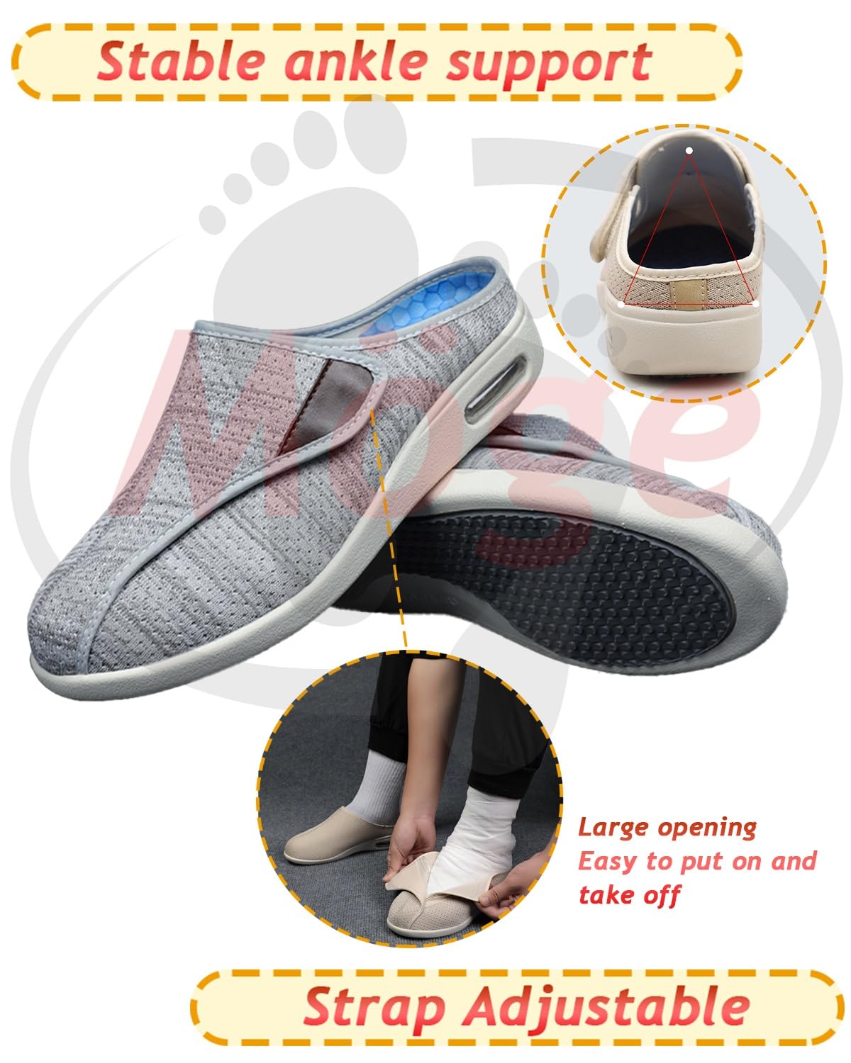 Scarpe A Strappo Uomo Donna Calzata H Senza Cuciture con Pianta Larga per Anziani Piedi Gonfi da Casa Scarpe Sanitaria Donna