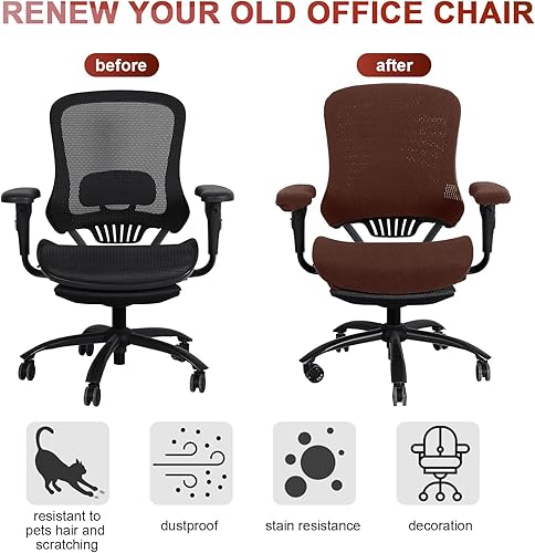 Miniatura 6 de Juego de 4 fundas para sillas de oficina de computadora, fundas de asiento elásticas de protección universal para sillas de escritorio, fundas para