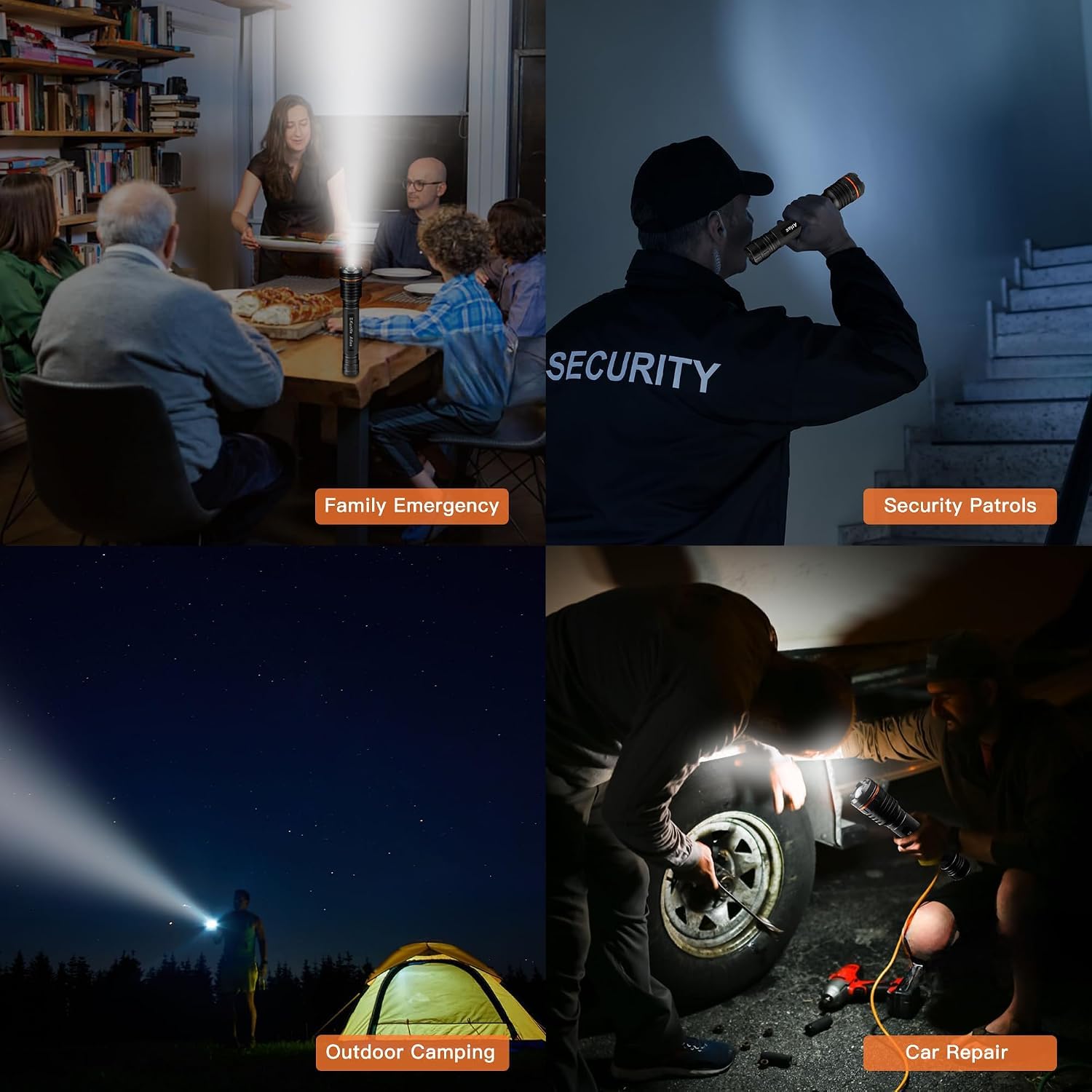 KunHe Lot de 2 grandes lampes de poche LED à cellules 3D en aluminium avec zoom et haute luminosité, 1000 lm, alimentée par batterie, grande lampe de poche pour la maison, les coupures de courant, le