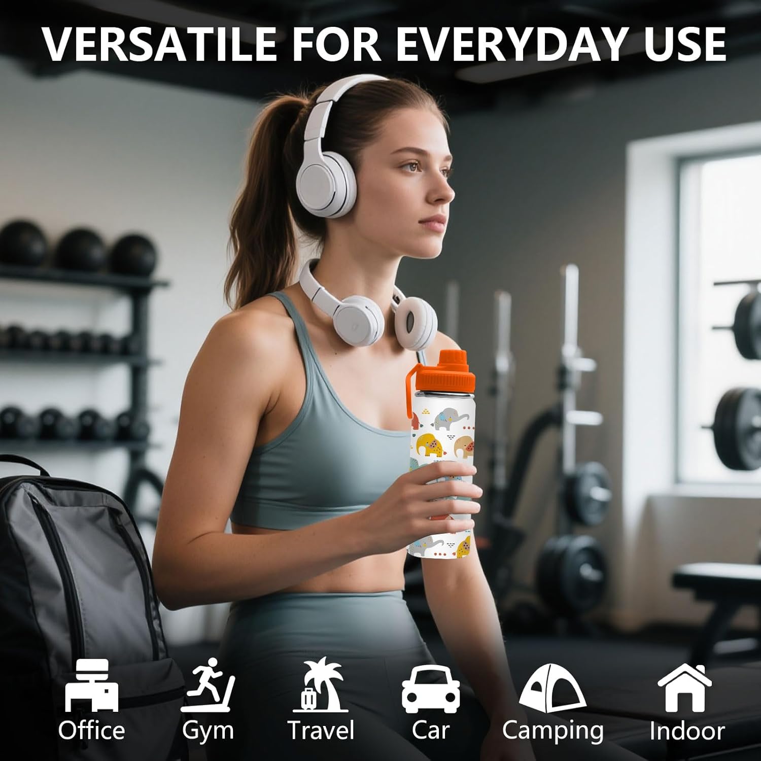 Elephant Water Bottle for Son, Stainless Steel Insulated Tumbler for Home with 2 Lids & Handle, Antislip Silicone Boot, 18oz Reusable Leak-proof Bottle for Sports, 1 PCS - Image 8