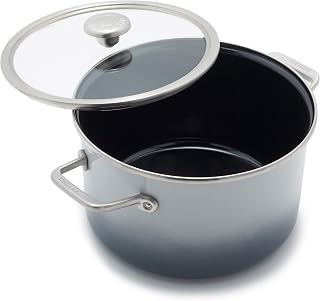 Merten & Storck European Crafted Steel Core Enameled Cookware, 6.3QT Stock Pot with Lid, Induction, PFAS & PTFE Free, Dishwasher Safe, Oven & Broiler Safe, Cloud Grey