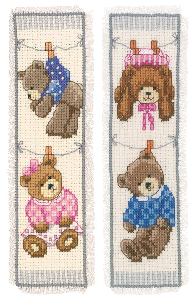 Kit point de croix compté marque-page ours de naissance Vervaco lot de 2