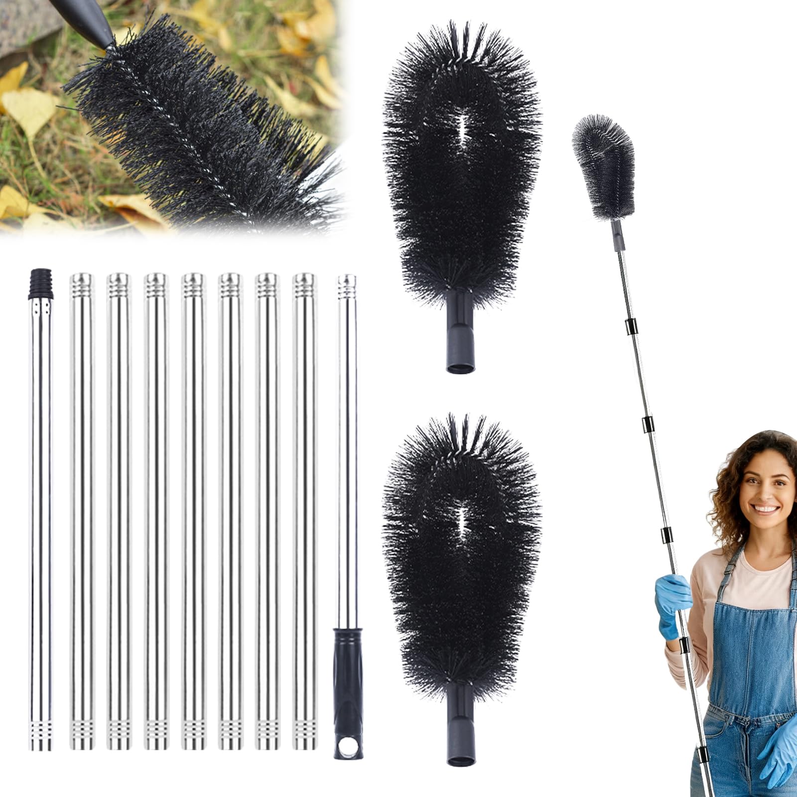 Brosse de nettoyage de gouttière de 3,6 m réglable pour enlever les feuilles