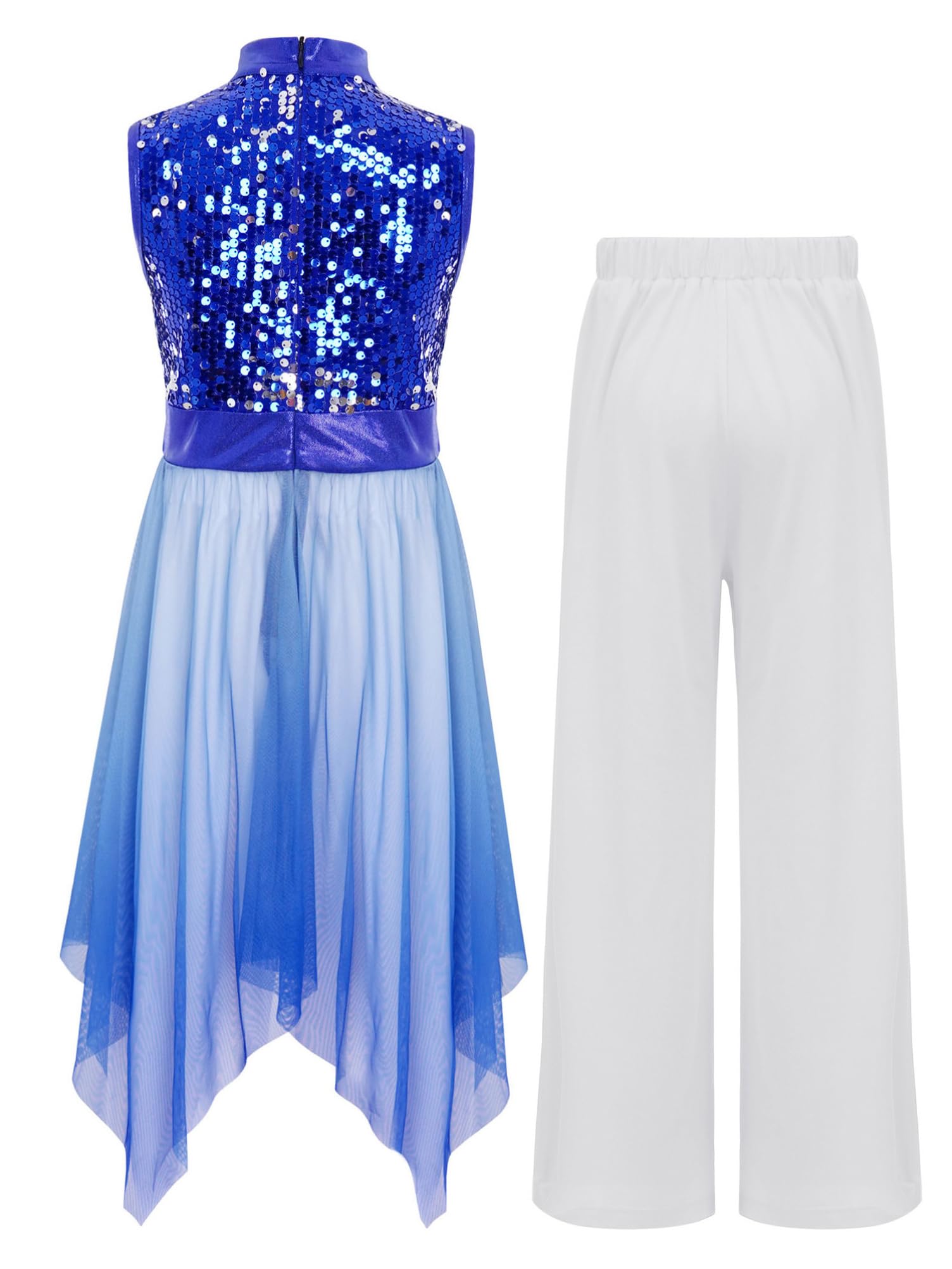 Conjunto De Baile De Alabanza para Niñas Vestido Sin Mangas con Dobladillo Asimétrico Y Pantalones Anchos Disfraz De Bailarina