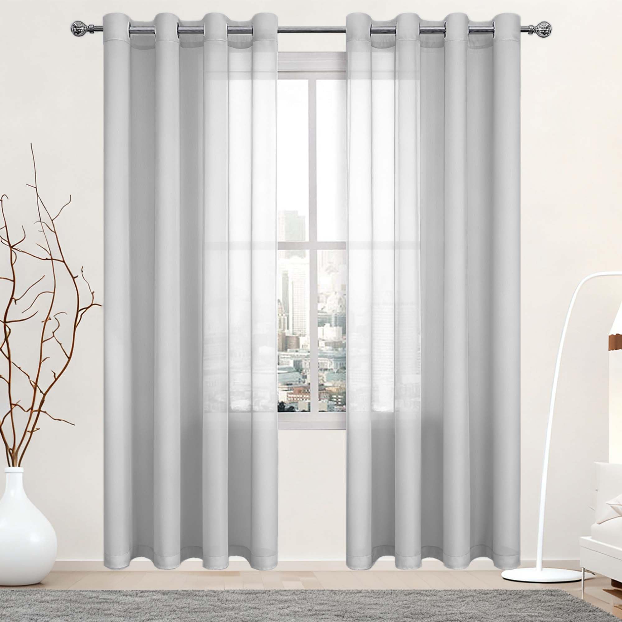 Rideau voilage oeillet 400x310 cm gris clair, draperie transparente de fenêtre salon
