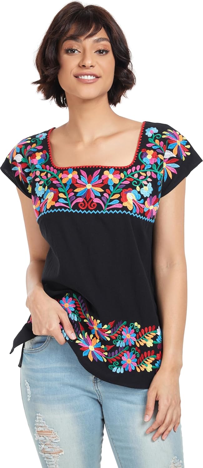 YZXDORWJ Women's Mexican Shirts Peasant Blouses Embroidered Sleeveless Boho Summer Shirt Fiesta Party Fashion Tank Top - Image 9