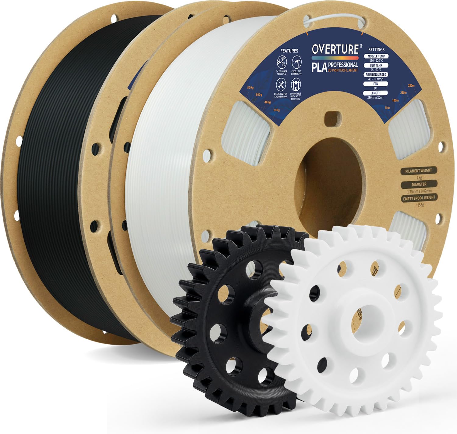 OVERTURE PLA PRO Filamento 1,75 mm PLA+ Nero+Bianco 2kg Elevata Tenacità | Alta Velocità • PLA Plus Migliore tenacità • Alta Resistenza • Precisione Dimensionale ±0,02 mm • per Stampanti 3D FDM