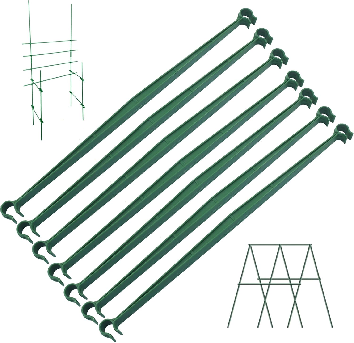 100 PCS Green Stake Arms for Tomato Cage – 11.8" Connectors with 2 Buckles, Plant Support Clips for 11mm Garden Stakes, Ideal for Tomatoes, Cucumbers