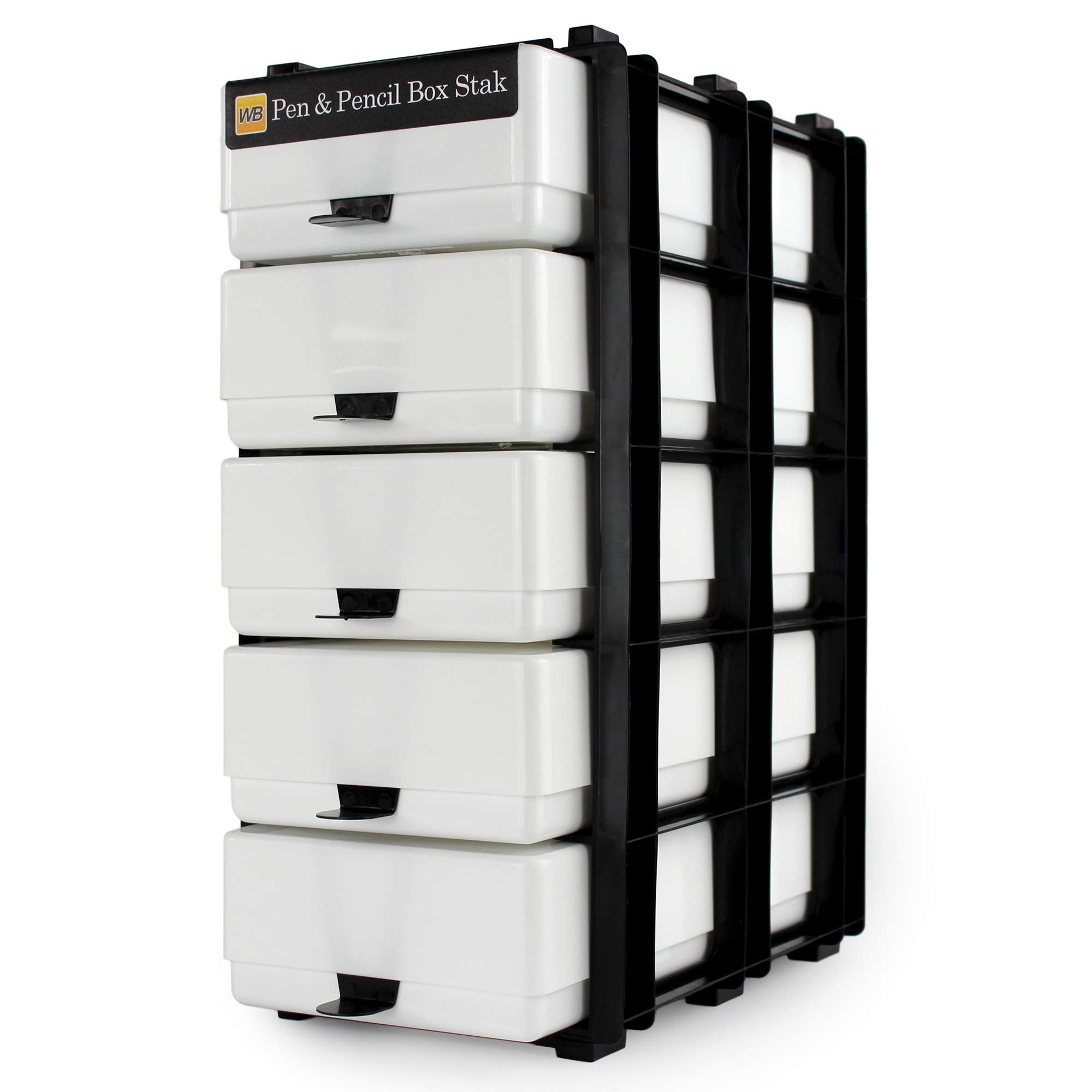 WestonBoxes Box Stak Storage Unit Including 5 Pen & Pencil Storage Boxes for Stationery and Office Supplies (White, Pack of 1)