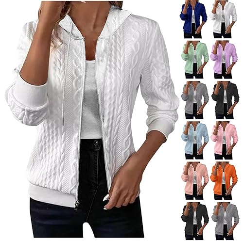 Zip Up Hoodie Women Textured Bomber Lightweight Jacket Fall Casual