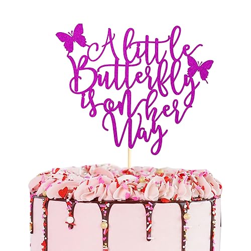 Arthsdite Decoración para tartas A Little Butterfly Is On Her Way, anuncio de embarazo, revelación de género, baby shower, bienvenida al recién