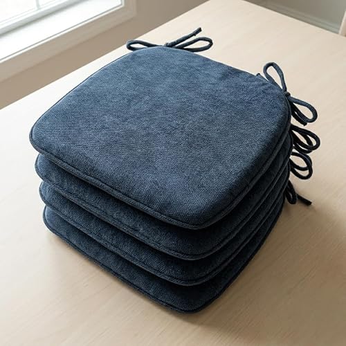 Chair Cushions, 4 Unit D-Shaped Responsive Foam Seat Cushion Covers Reversible Indoor Chair Cushion Set & Fixed Straps