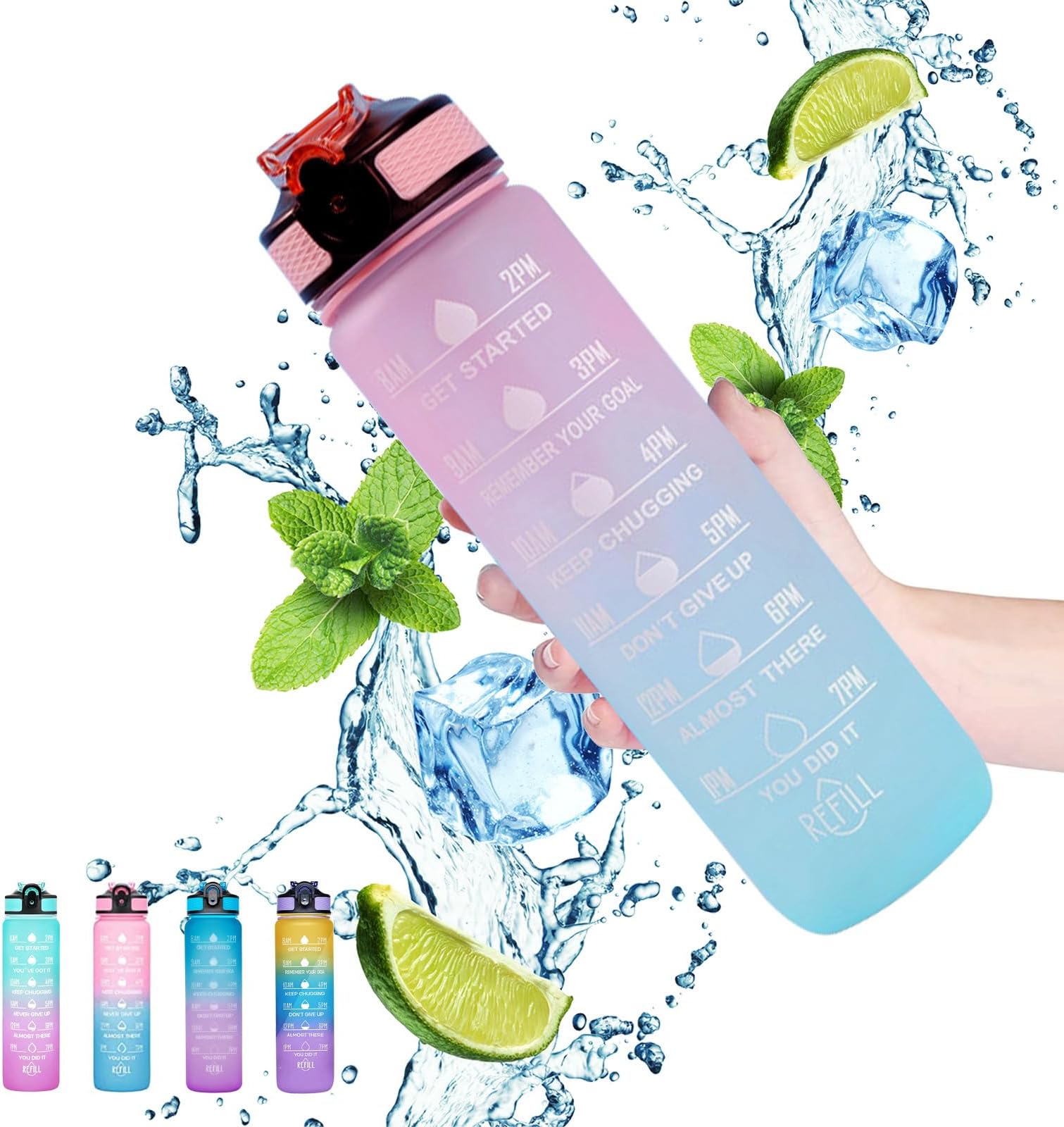 Sports Water Bottle 1 L,Motivational Water Bottle with Time Marker and Straw,30oz Leakproof Design Water Bottle Sports,Hiking,Gym,Fitness,Outdoor,Cycling,School & Office
