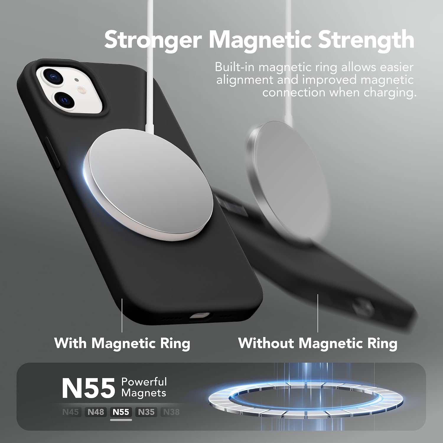  Magnetic for iPhone 12/12 Pro Case, Silicone Cover Black | Compatible with MagSafe, Camera Button & Screen Protector, Microfiber Lining, 3 Layers Soft Gel Rubber Shockproof Slim 6.1" thumbnail