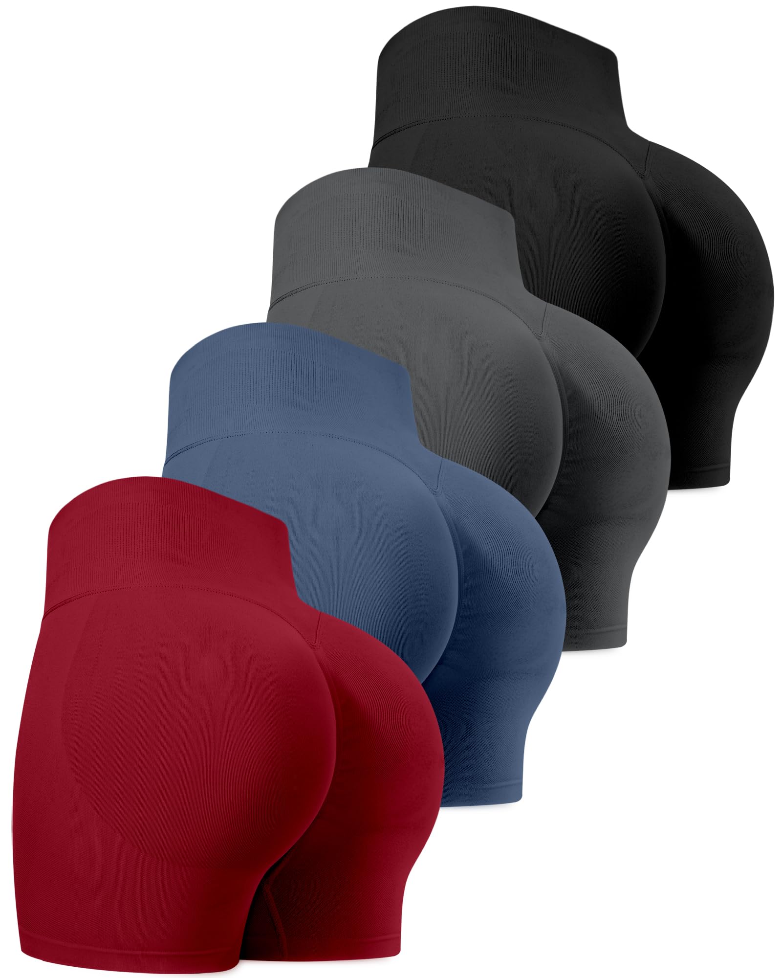 CHRLEISURE Workout Gym Biker Shorts, High Waisted Butt Lifting Scrunch Butt Sports Seamless Shorts Sets 4 Piece