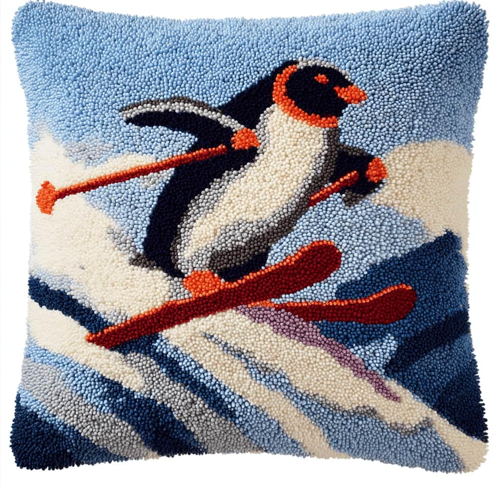 Kitquiver Latch Hook Cushion Kit,Penguin DIY Throw Pillow Cover 43X43Cm