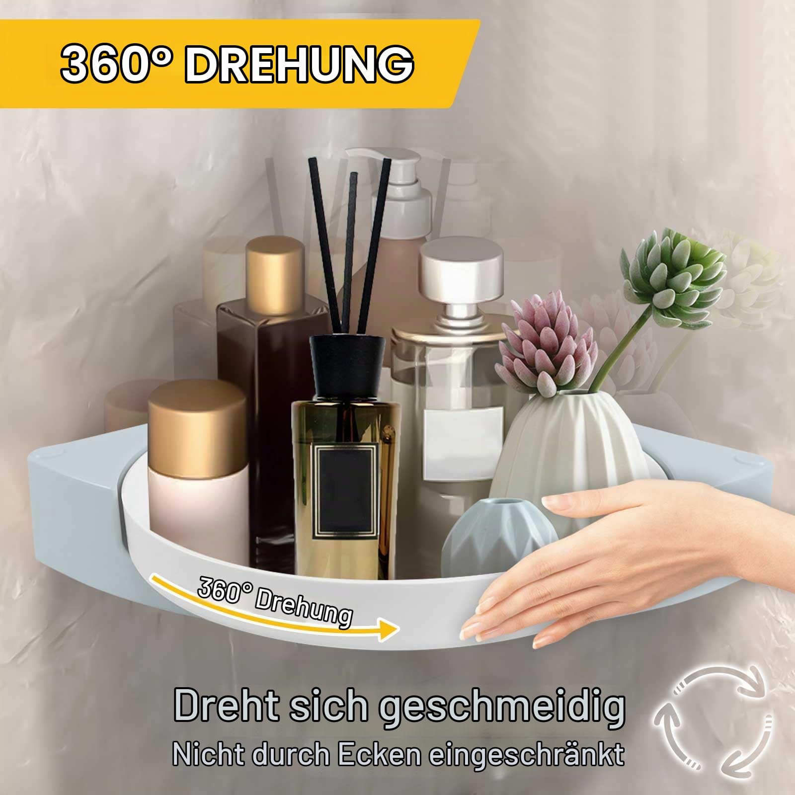Duschablage ohne Bohren, 2 Stück Duschregal Ecke, 360° Schwenkbares Duschregal, Badezimmer Regal Selbst Klebend, für Küche Bad Duschkorb zum Hängen